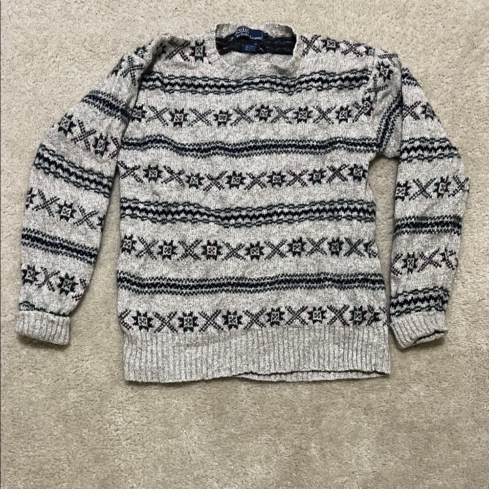 Polo by Ralph Lauren Cream & Black Geometric Crewneck Sweater